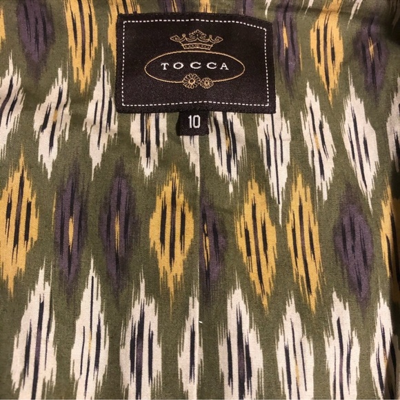 Tocca Overcoat: Olive and Gold Patterned Fabric - Picture 3 of 4